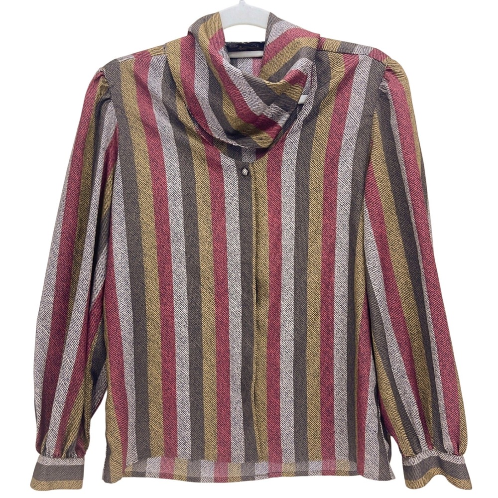 Sophisticated Lady Multicolor Striped Button Up Blouse 9/10 Removable Collar